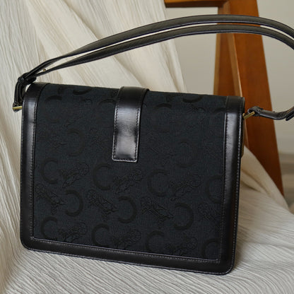 Celine Vintage Black Horse Carriage Triomphe Turn Lock Shoulder Bag