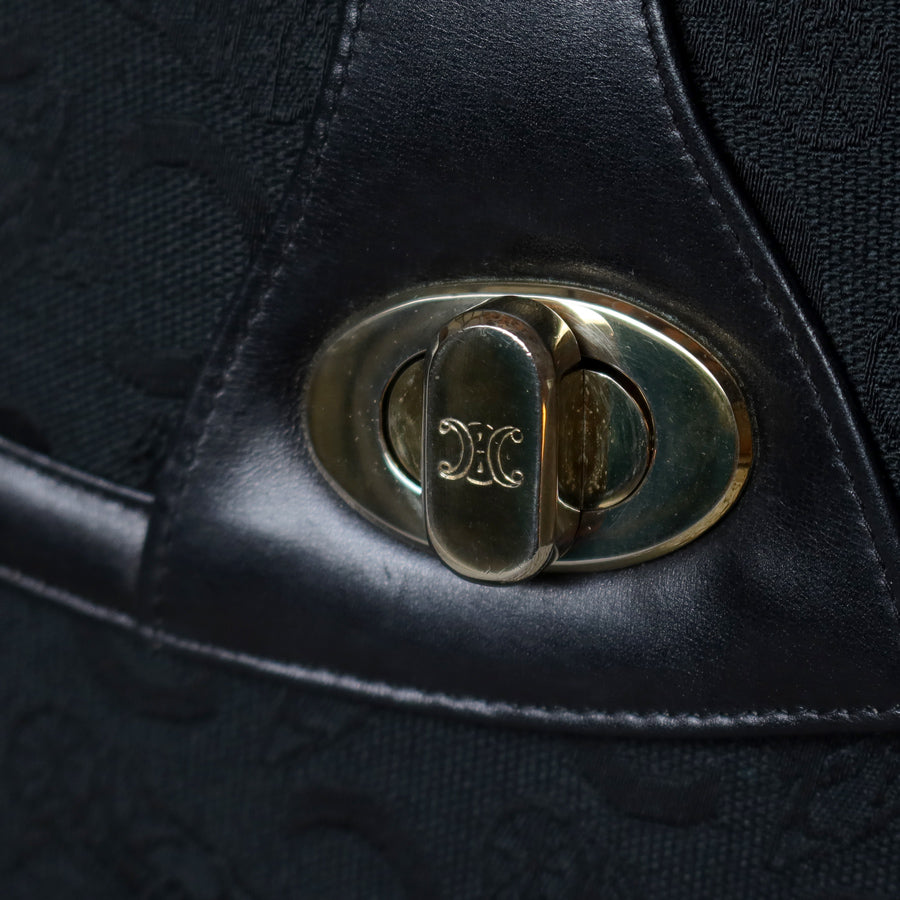 Celine Vintage Black Horse Carriage Triomphe Turn Lock Shoulder Bag