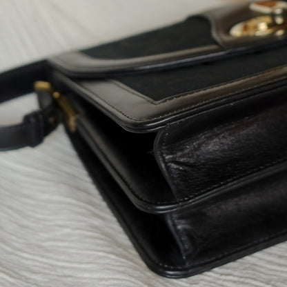 Celine Vintage Black Horse Carriage Triomphe Turn Lock Shoulder Bag