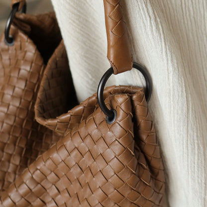 Bottega Veneta Vintage Caramel Brown Intrecciato Ring Hobo style Bucket Shoulder Bag