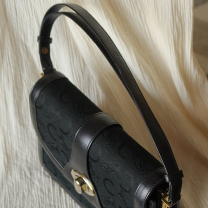 Celine Vintage Black Horse Carriage Triomphe Turn Lock Shoulder Bag