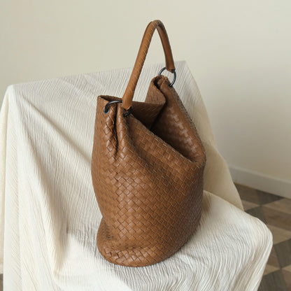 Bottega Veneta Vintage Caramel Brown Intrecciato Ring Hobo style Bucket Shoulder Bag
