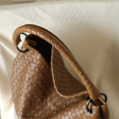 Bottega Veneta Vintage Caramel Brown Intrecciato Ring Hobo style Bucket Shoulder Bag