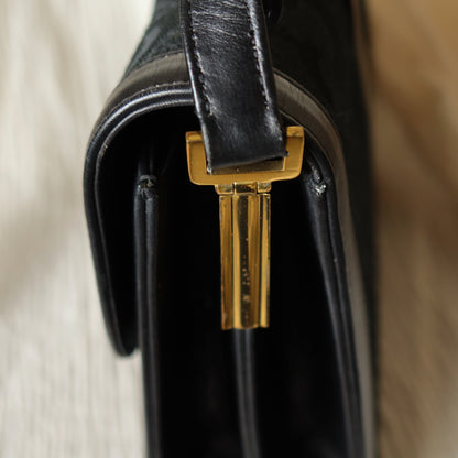 Celine Vintage Black Horse Carriage Triomphe Turn Lock Shoulder Bag