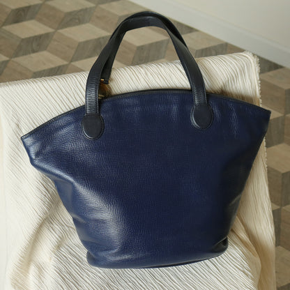 Christian Dior Vintage Dark Navy Leather Gold CD charm Large Shoulder Bag