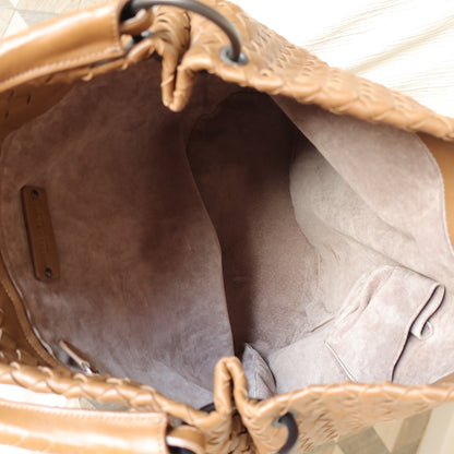 Bottega Veneta Vintage Caramel Brown Intrecciato Ring Hobo style Bucket Shoulder Bag