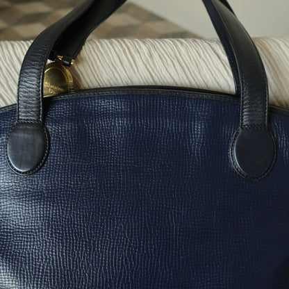 Christian Dior Vintage Dark Navy Leather Gold CD charm Large Shoulder Bag
