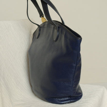 Christian Dior Vintage Dark Navy Leather Gold CD charm Large Shoulder Bag