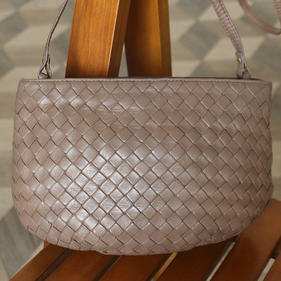 Bottega Veneta Vintage Ash Brown Intrecciato Weave Pouch Shoulder Bag