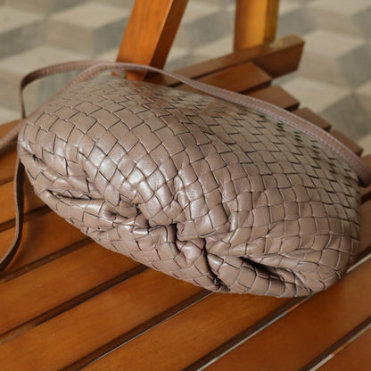 Bottega Veneta Vintage Ash Brown Intrecciato Weave Pouch Shoulder Bag