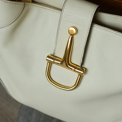 Celine Vintage Classic Creamy Warm White Gold Buckle Shoulder Flap Bag