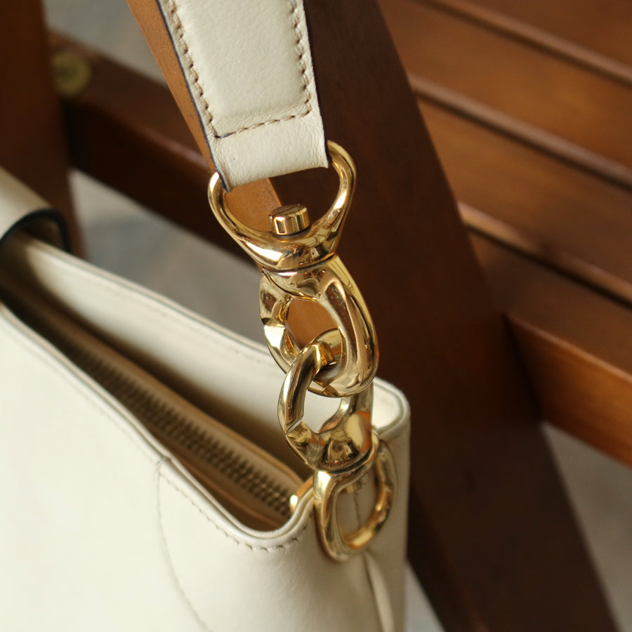 Celine Vintage Classic Creamy Warm White Gold Buckle Shoulder Flap Bag