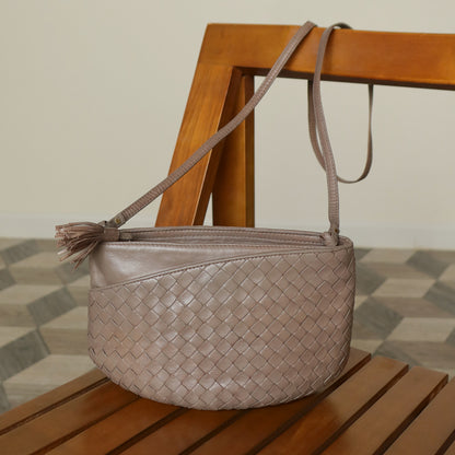 Bottega Veneta Vintage Ash Brown Intrecciato Weave Pouch Shoulder Bag