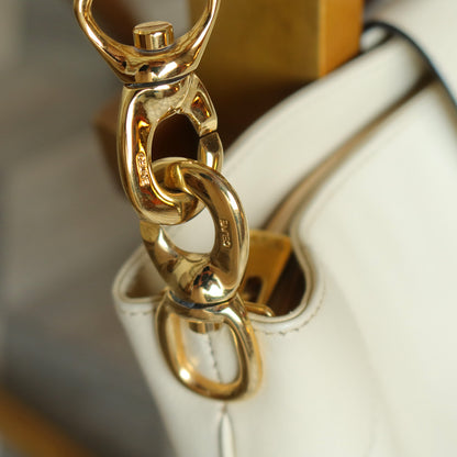 Celine Vintage Classic Creamy Warm White Gold Buckle Shoulder Flap Bag
