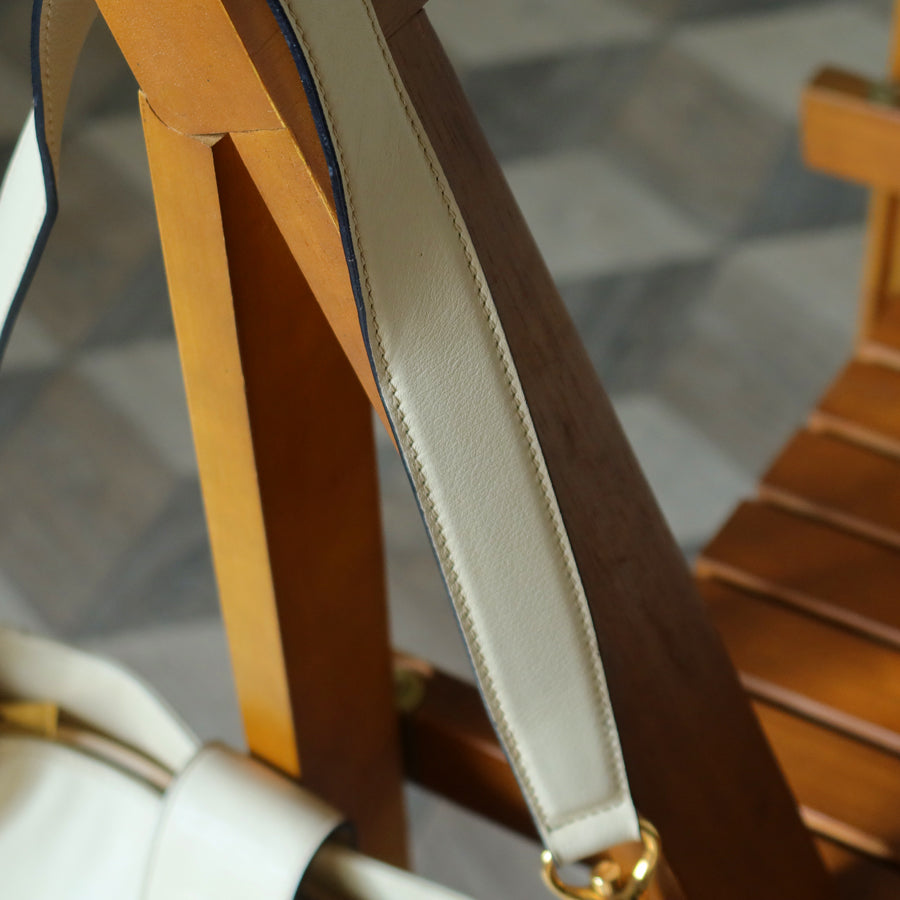 Celine Vintage Classic Creamy Warm White Gold Buckle Shoulder Flap Bag