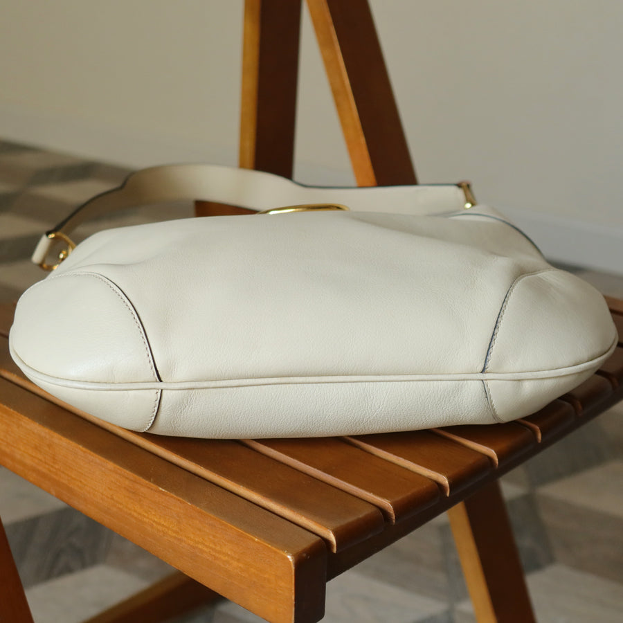 Celine Vintage Classic Creamy Warm White Gold Buckle Shoulder Flap Bag