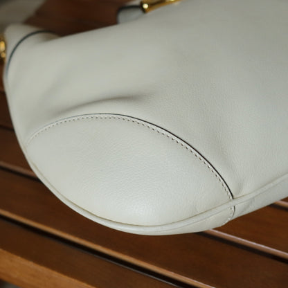Celine Vintage Classic Creamy Warm White Gold Buckle Shoulder Flap Bag