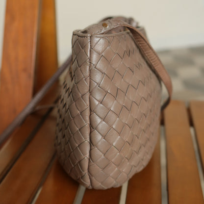 Bottega Veneta Vintage Ash Brown Intrecciato Weave Pouch Shoulder Bag
