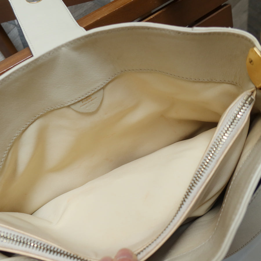 Celine Vintage Classic Creamy Warm White Gold Buckle Shoulder Flap Bag