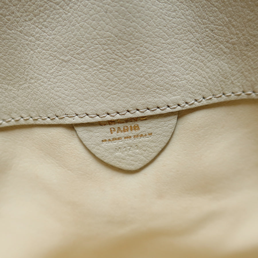 Celine Vintage Classic Creamy Warm White Gold Buckle Shoulder Flap Bag