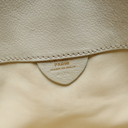 Celine Vintage Classic Creamy Warm White Gold Buckle Shoulder Flap Bag