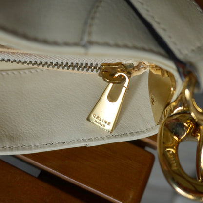 Celine Vintage Classic Creamy Warm White Gold Buckle Shoulder Flap Bag