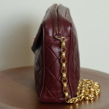 Vintage Chanel Burgundy Lambskin Diamond Quilted CC Tassel Bijoux Camera Bag