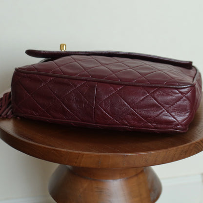 Vintage Chanel Burgundy Lambskin Diamond Quilted CC Tassel Bijoux Camera Bag