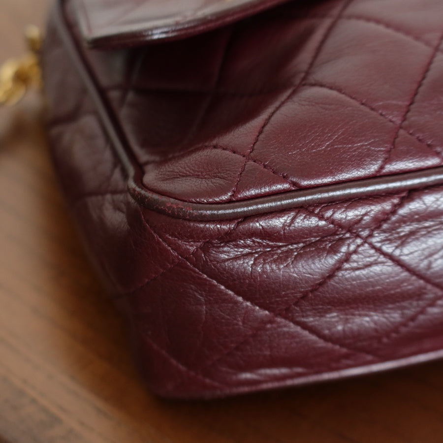 Vintage Chanel Burgundy Lambskin Diamond Quilted CC Tassel Bijoux Camera Bag