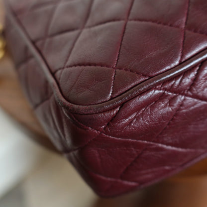 Vintage Chanel Burgundy Lambskin Diamond Quilted CC Tassel Bijoux Camera Bag