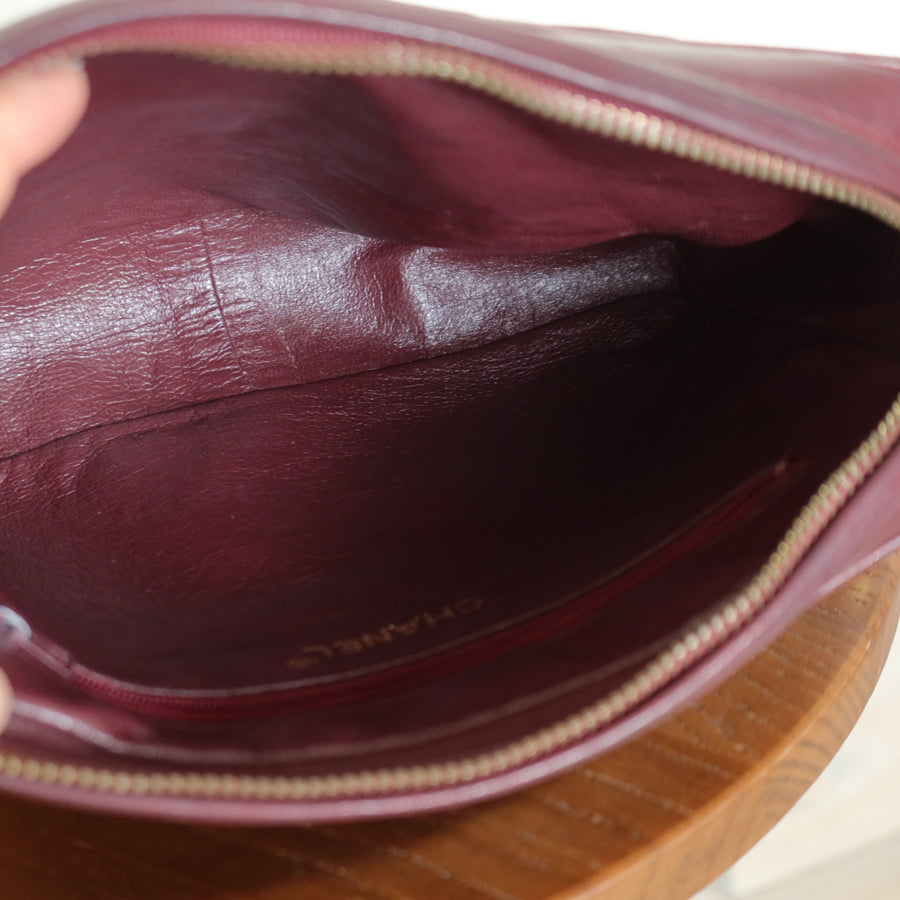 Vintage Chanel Burgundy Lambskin Diamond Quilted CC Tassel Bijoux Camera Bag