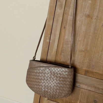 Bottega Veneta Vintage Ash Brown Intrecciato Weave Pouch Shoulder Bag