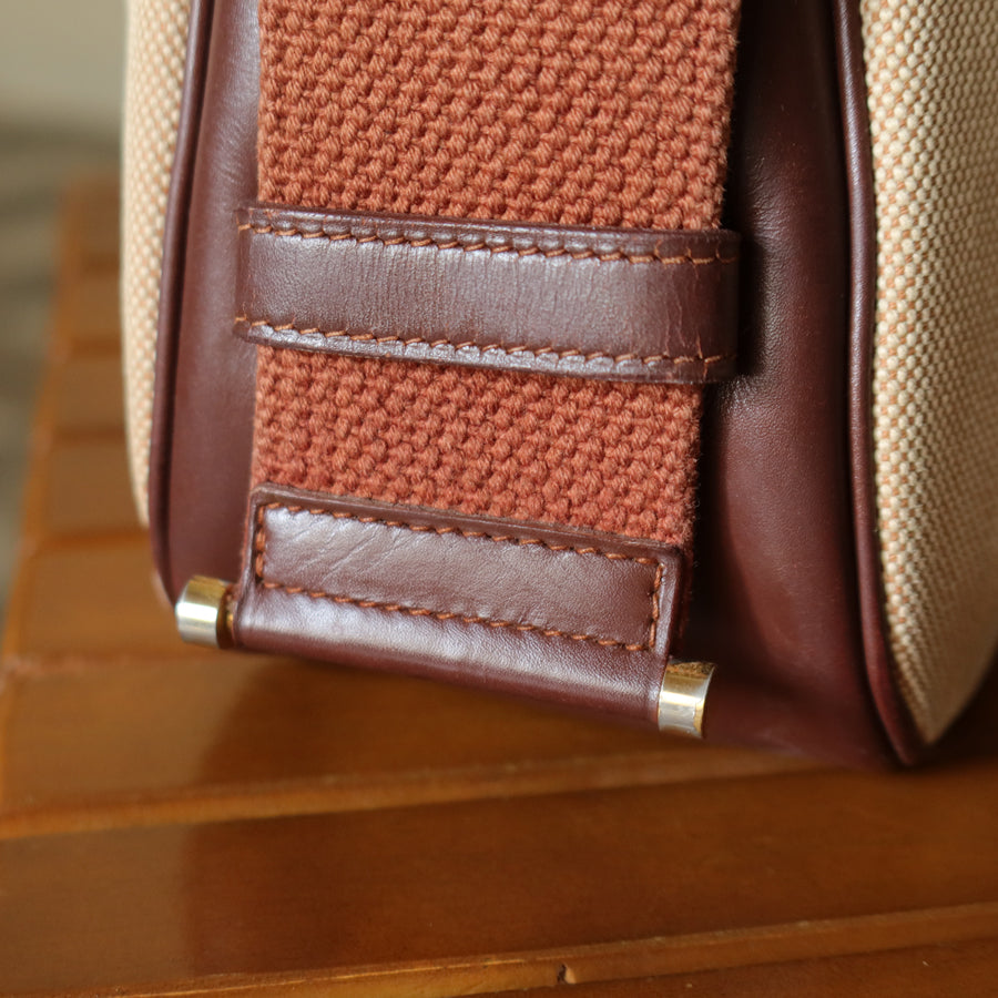 Hermès Vintage '70s Brown Leather Beige Toile Tsako Shoulder Bag