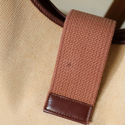 Hermès Vintage '70s Brown Leather Beige Toile Tsako Shoulder Bag