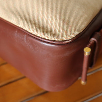 Hermès Vintage '70s Brown Leather Beige Toile Tsako Shoulder Bag