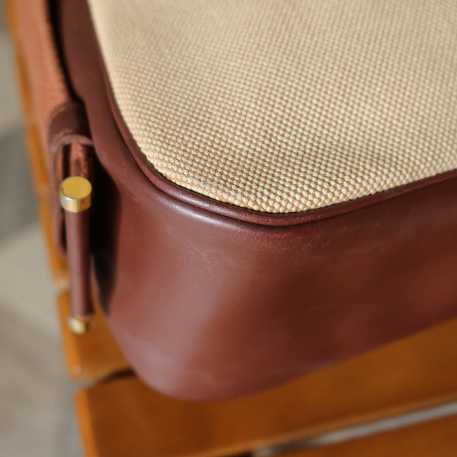 Hermès Vintage '70s Brown Leather Beige Toile Tsako Shoulder Bag