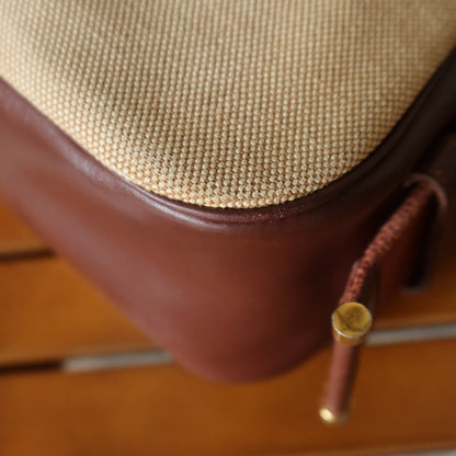 Hermès Vintage '70s Brown Leather Beige Toile Tsako Shoulder Bag