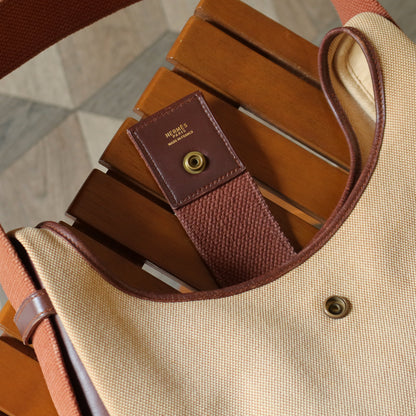 Hermès Vintage '70s Brown Leather Beige Toile Tsako Shoulder Bag