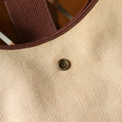 Hermès Vintage '70s Brown Leather Beige Toile Tsako Shoulder Bag