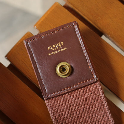 Hermès Vintage '70s Brown Leather Beige Toile Tsako Shoulder Bag