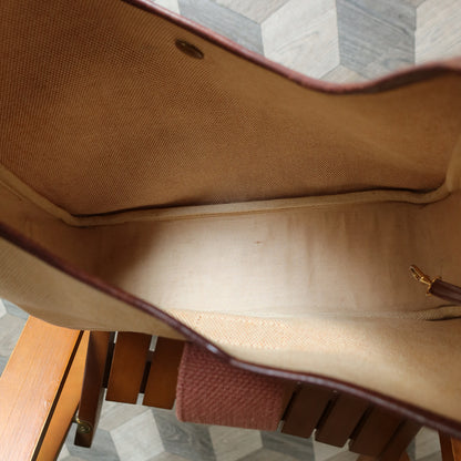 Hermès Vintage '70s Brown Leather Beige Toile Tsako Shoulder Bag