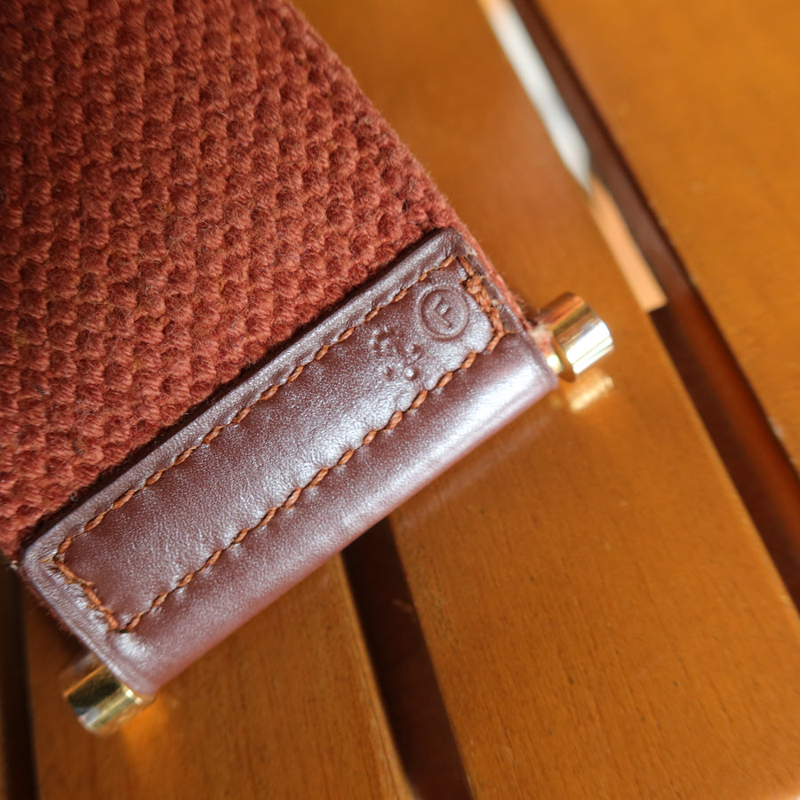 Hermès Vintage '70s Brown Leather Beige Toile Tsako Shoulder Bag