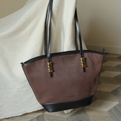 Loewe Vintage Black Brown Velazquez Leather Large Shopper Shoulder Bag