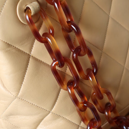 Chanel Vintage Beige Tortoise Shell Link Strap CC logo charm Shoulder Bag
