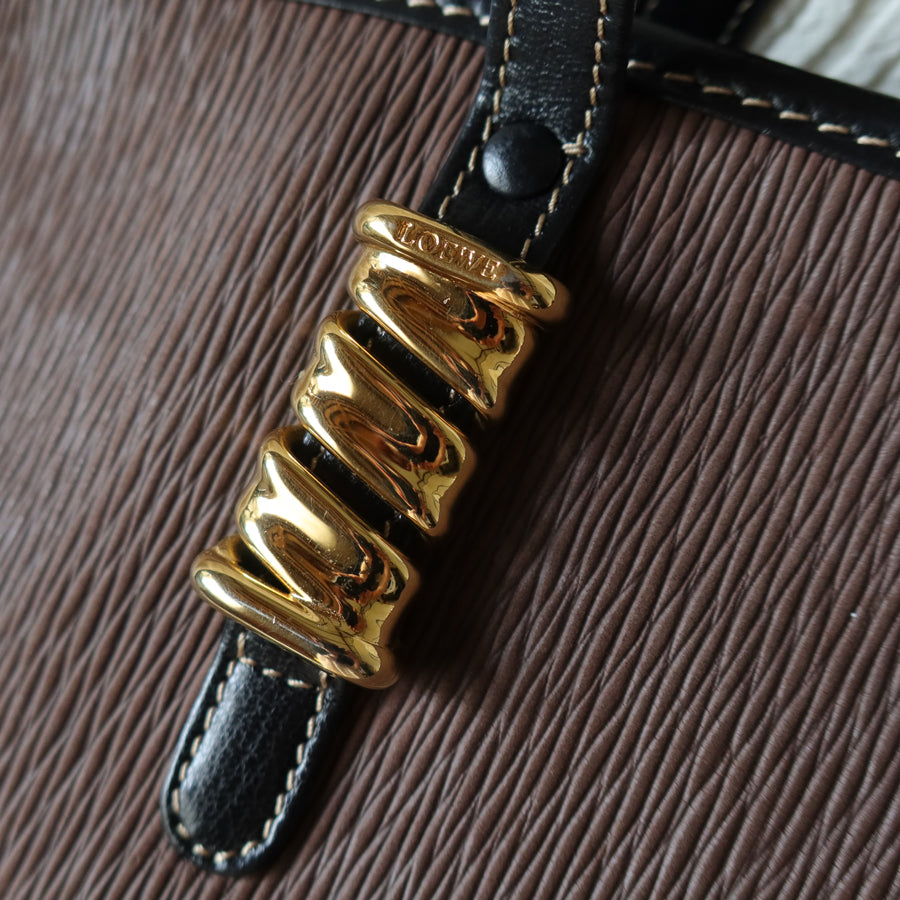 Loewe Vintage Black Brown Velazquez Leather Large Shopper Shoulder Bag