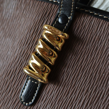 Loewe Vintage Black Brown Velazquez Leather Large Shopper Shoulder Bag