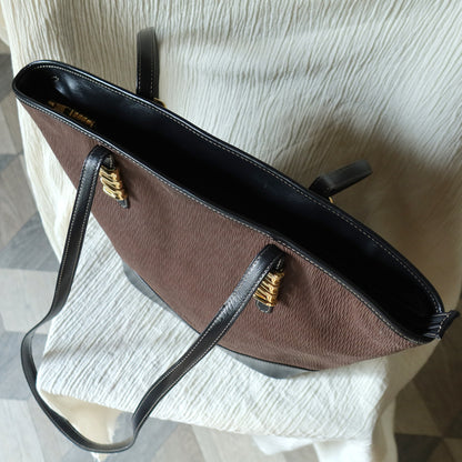 Loewe Vintage Black Brown Velazquez Leather Large Shopper Shoulder Bag