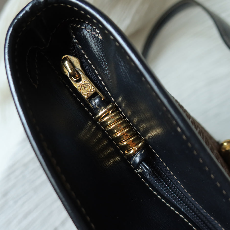 Loewe Vintage Black Brown Velazquez Leather Large Shopper Shoulder Bag