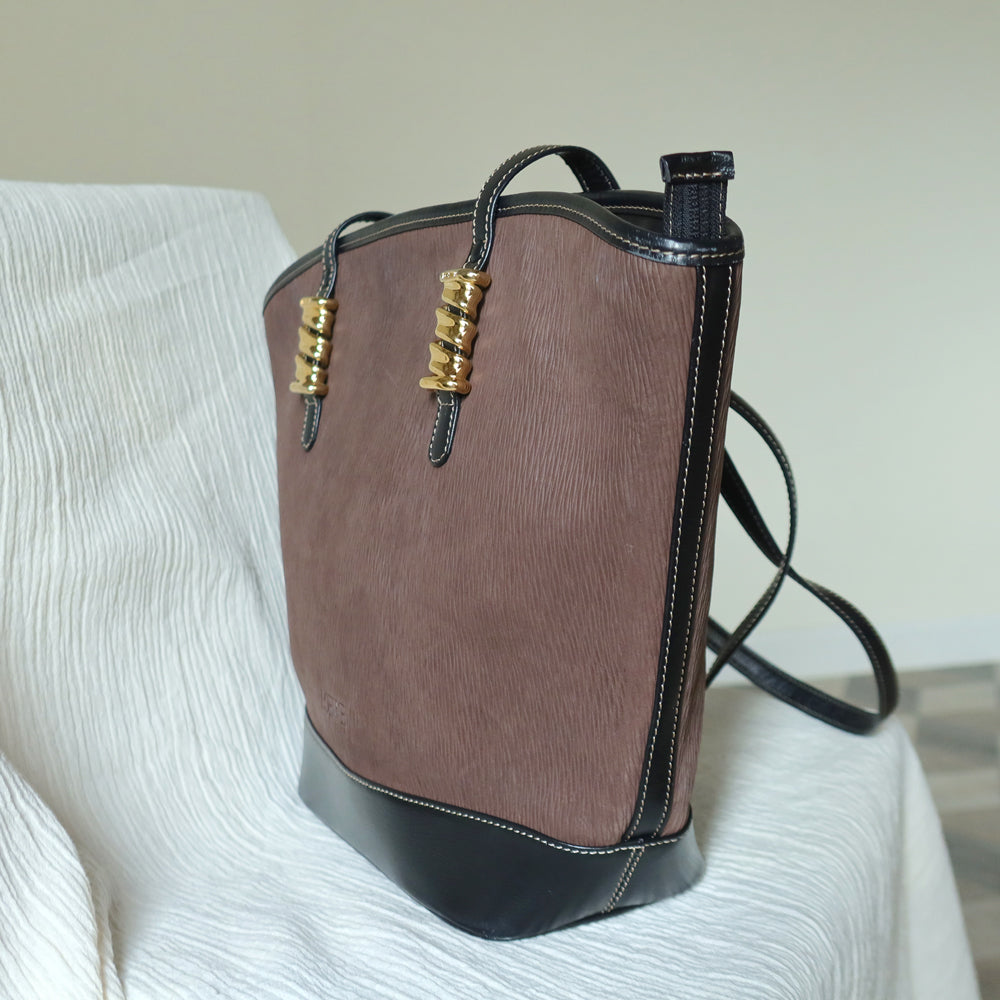 Loewe Vintage Black Brown Velazquez Leather Large Shopper Shoulder Bag