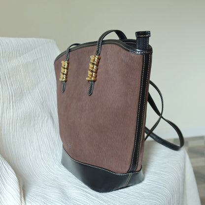 Loewe Vintage Black Brown Velazquez Leather Large Shopper Shoulder Bag